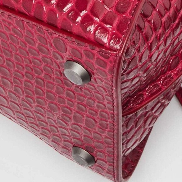 Balenciaga Raspberry Croc Embossed Calfskin Leather Neo Classic Small City Bag - Picture 11 of 12